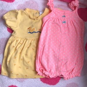 Yellow Duck Dress and Pink Polka Dot Romper